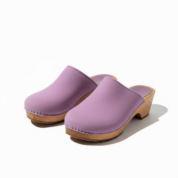 Charlotte Stone Marlo Lavender Suede Platform Clogs Wooden Block Heel Boho Sz 9